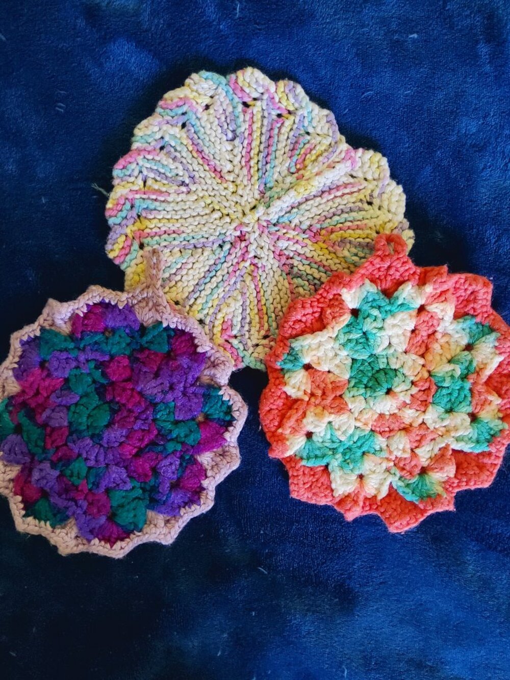 Handmade Crochet Trivets Pot Holders Set Multi Color Washable Hot Pad 3pc